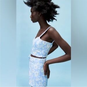 Zara Blue and White Floral Women's Coordinating Set XS Short Cropped Top